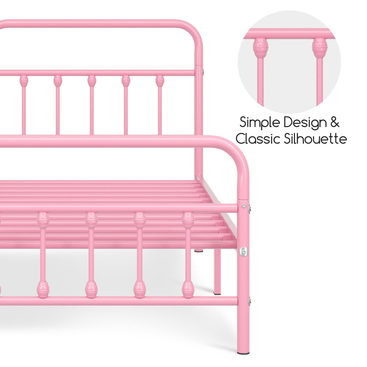 Yaheetech Classic Metal Platform Bed Frame Mattress Foundation with Victorian Style Iron-Art Headboard/Footboard/Under Bed Storage/No Box Spring Needed/Twin Size Pink Yaheetech