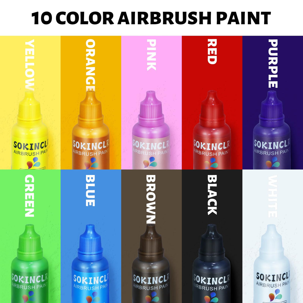 Airbrush Paint - Perfect for Artists and Beginners - Complete Water-Based Air Brush Painting Set with Thinner, Cleaner, Mixing Cups, Mixing Sticks, Gloves SOKINCLR
