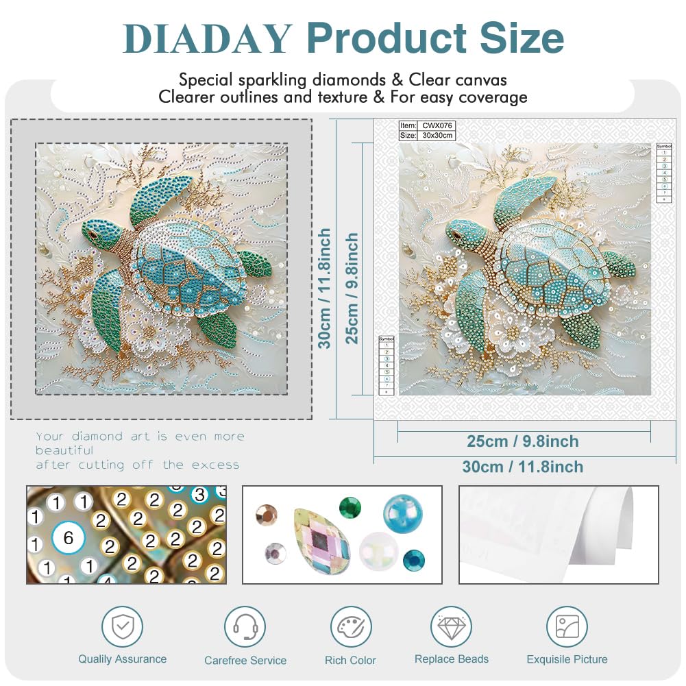 DIADAY Sea Turtle Special Shape Diamond Art Kits for Adults, 5D Turtle Diamond Painting Kits, DIY Crystal Rhinestones Diamond Art Crafts for Adult, Home Wall Decor Gift 12 X 12inch DIADAY