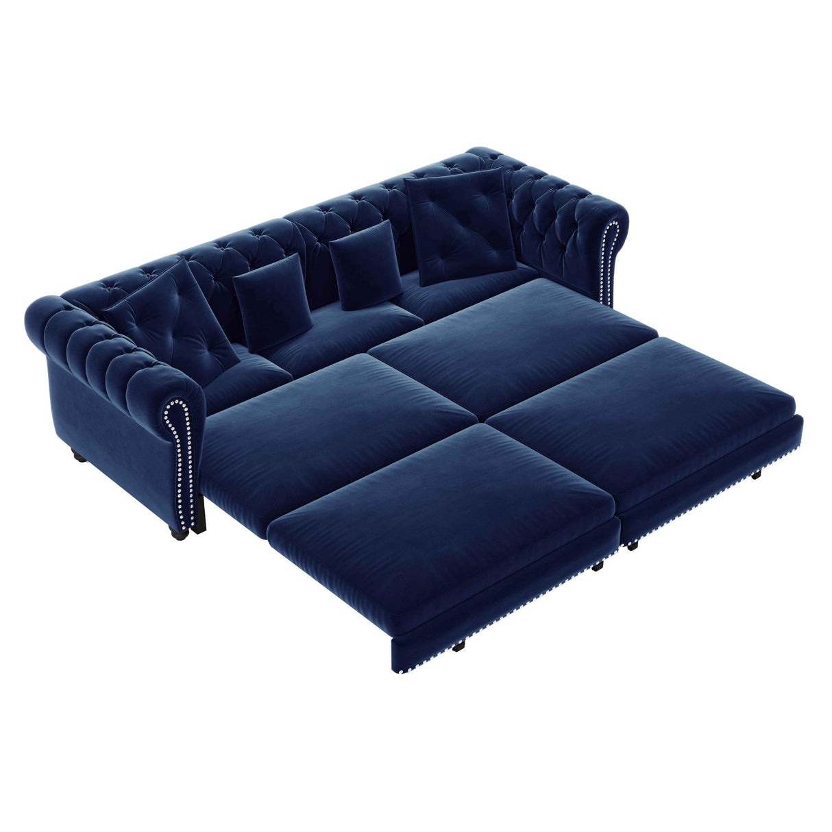 LuxyHoom 89" King Pull Out Sofa Bed, Velvet Chesterfield Sleeper Sofa Couch, 3 in 1 Convertible Tufted Futon Couches with Ottoman for Living Room, Small Space, Apartment, Office, Bedroom, Blue LuxyHoom