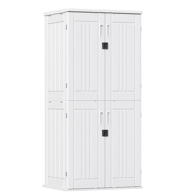 Outdoor Storage Cabinet with 4 Shelves,31.5" x 23.23" x 66.22" White Waterproof Shed,Waterproof Resin Vertical Tool Shed, Lockable 30 cu.ft. Storage Shed for Patio, Garden, Yard, White