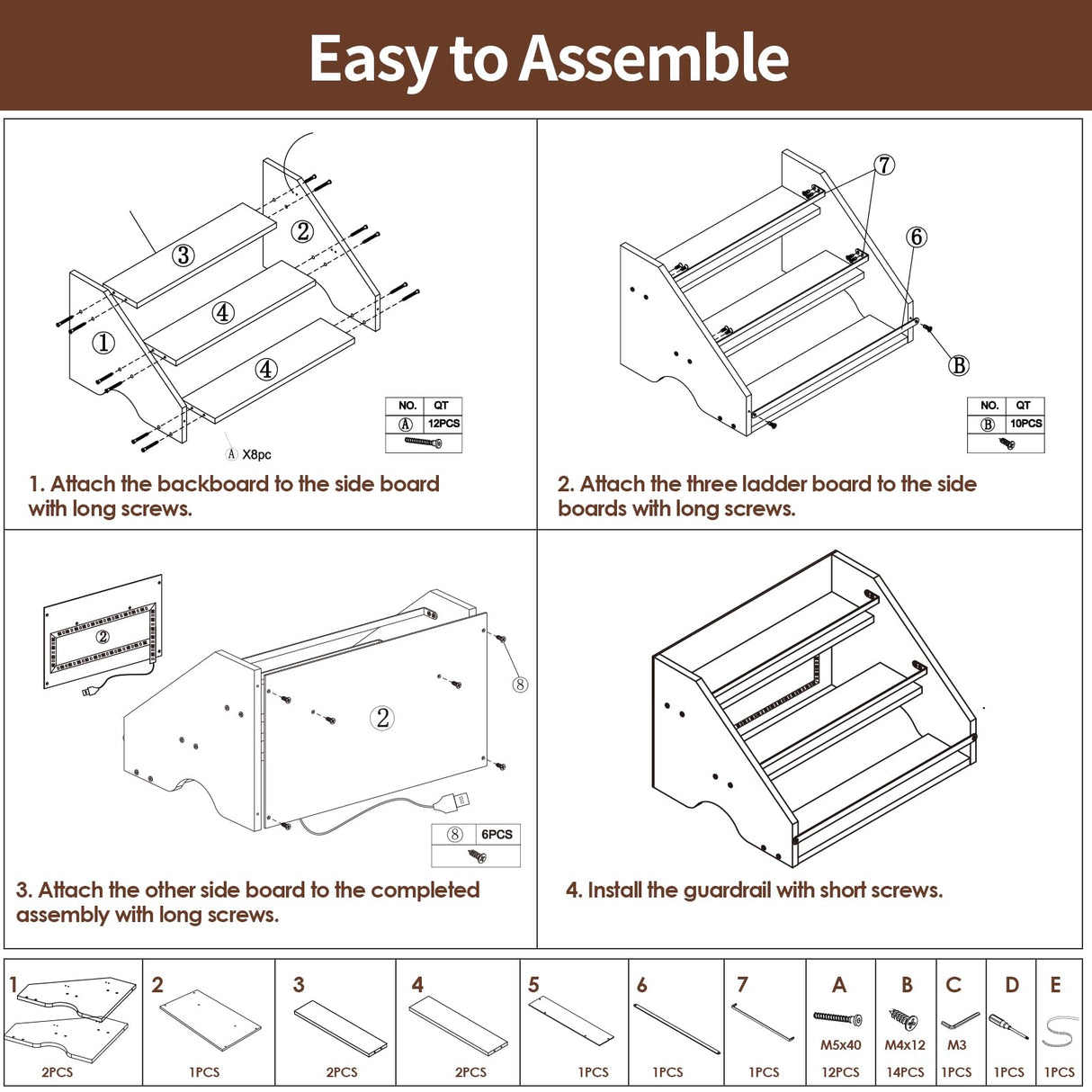 Nuovoware LED Lighted Liquor Bottle Display Shelf, 3 Step Wood Countertop Liquor Rack with Fences & Portable Handles, 12-Bottle Whiskey Rack Liquor Display Retro Wine Rack for Home Bar Party, Brown Nuovoware