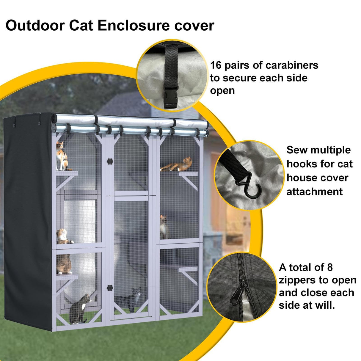 Outdoor Cat House Cover 600D Heavy Duty Waterproof Full Coverage Large Cat House Cover Walk-in Cat Cage Cover L63“ X W30” X H70” (Only Cover) Ddeman