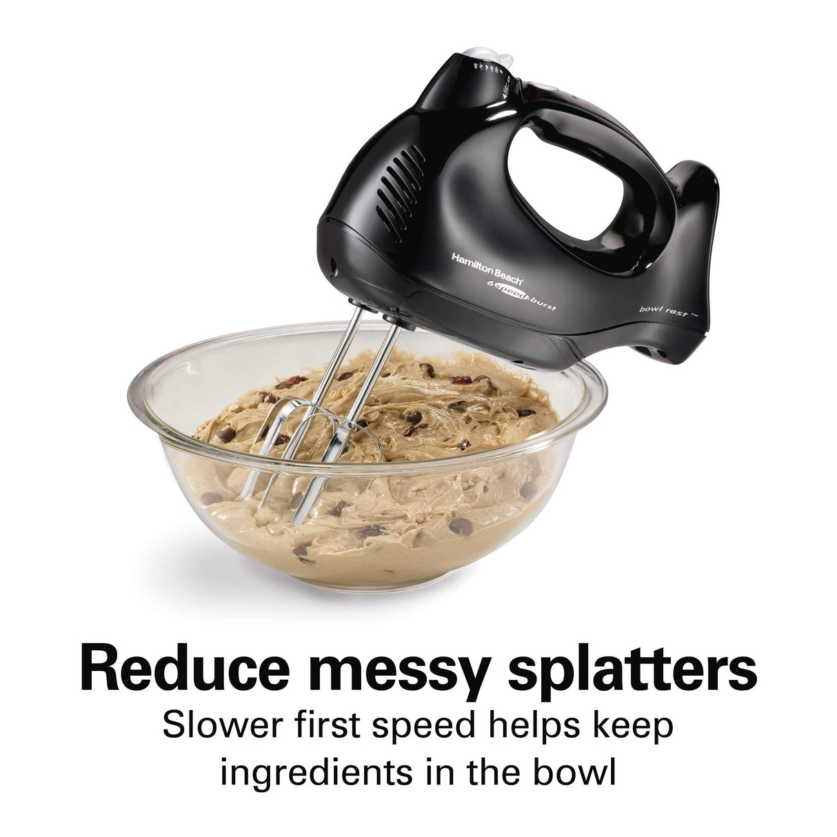 Hamilton Beach Power Deluxe 6-Speed Electric Hand Mixer with Snap-On Storage Case, QuickBurst, Beaters, Whisk, Powerful 250 Watt Motor, Bowl Rest, Black (62692) Hamilton Beach