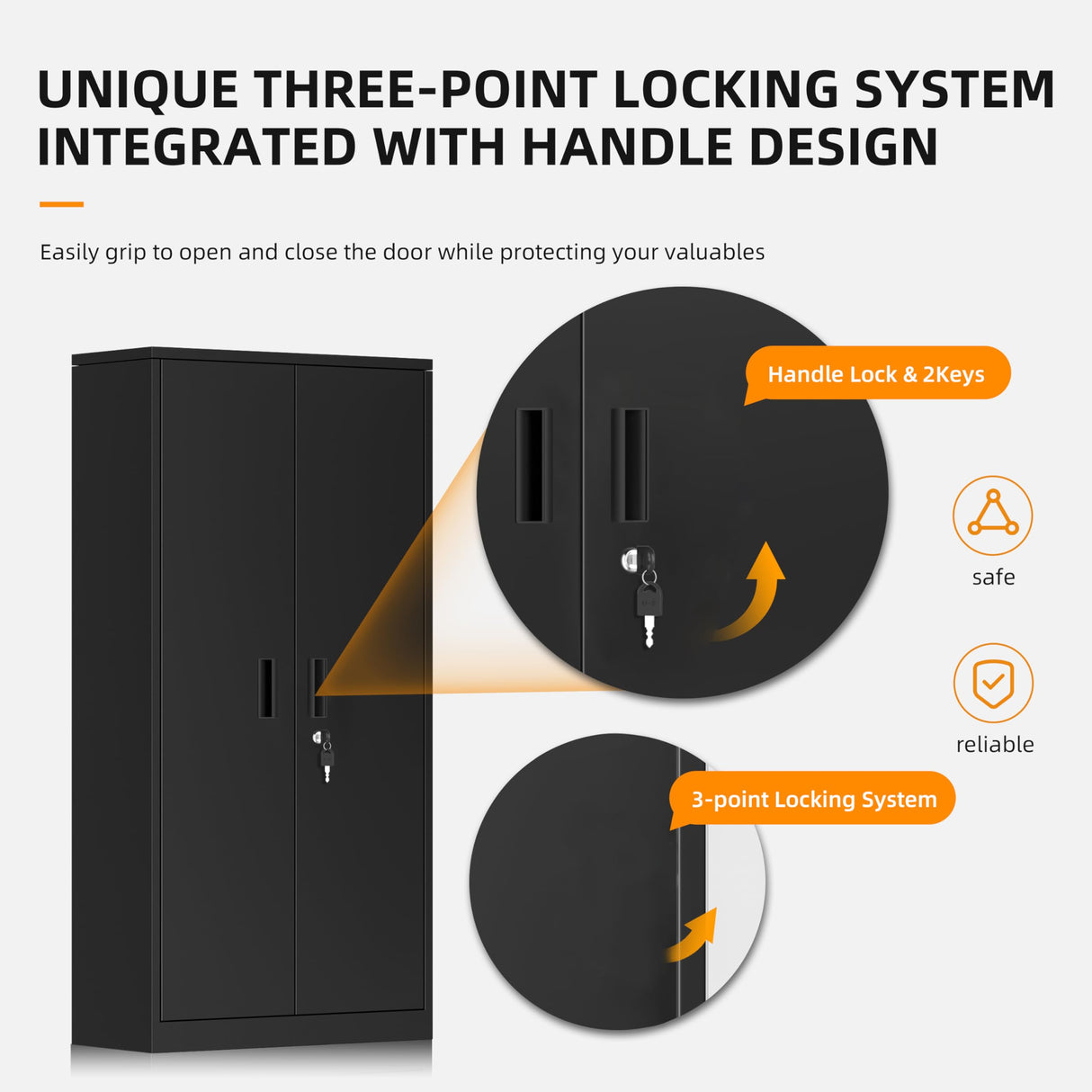 INTERGREAT Metal Garage Storage Cabinet with Lock, 72" H Storage Cabinets with Doors and Adjustable Shelves, Black Lockable Metal Cabinets for Garage, Warehouse, Tool INTERGREAT