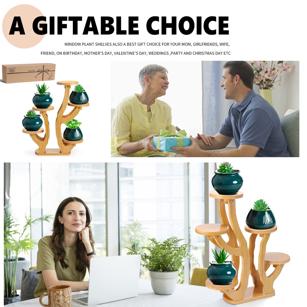 XXXFLOWER 5 Tiered Plant Stand Bamboo Mini Succulent Windowsill Shelf for Desk Tabletop Living Room Balcony Outdoor Patio Garden XXXFLOWER