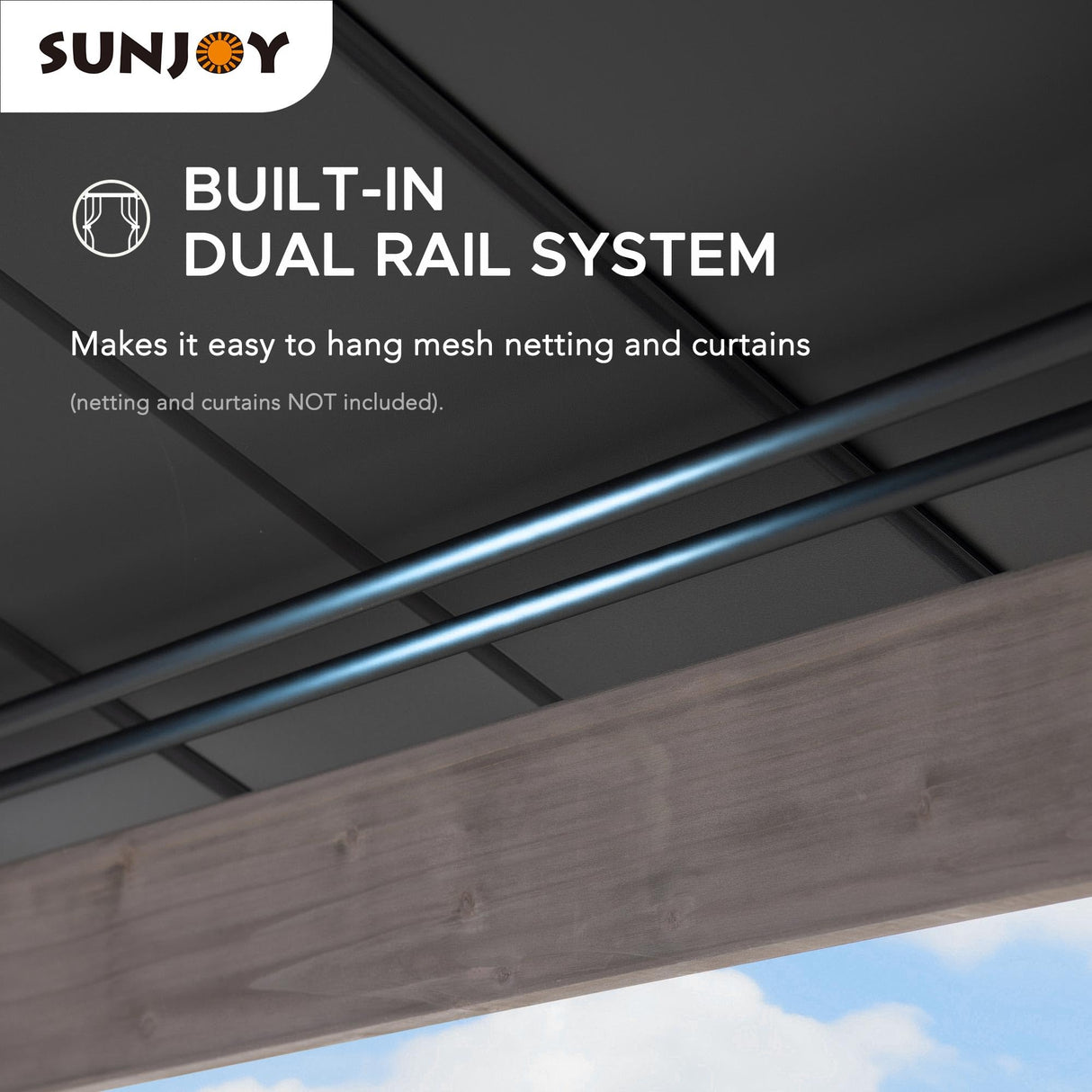 Sunjoy 13 x 15 ft. Wood Gazebo, Outdoor Patio Steel Hardtop Gazebo, Cedar Framed Wooden Gazebo with 2-tier Metal Roof, Suitable for Patios, Lawn and Backyard, Matte Black Roof + Gray Wood Frame Sunjoy