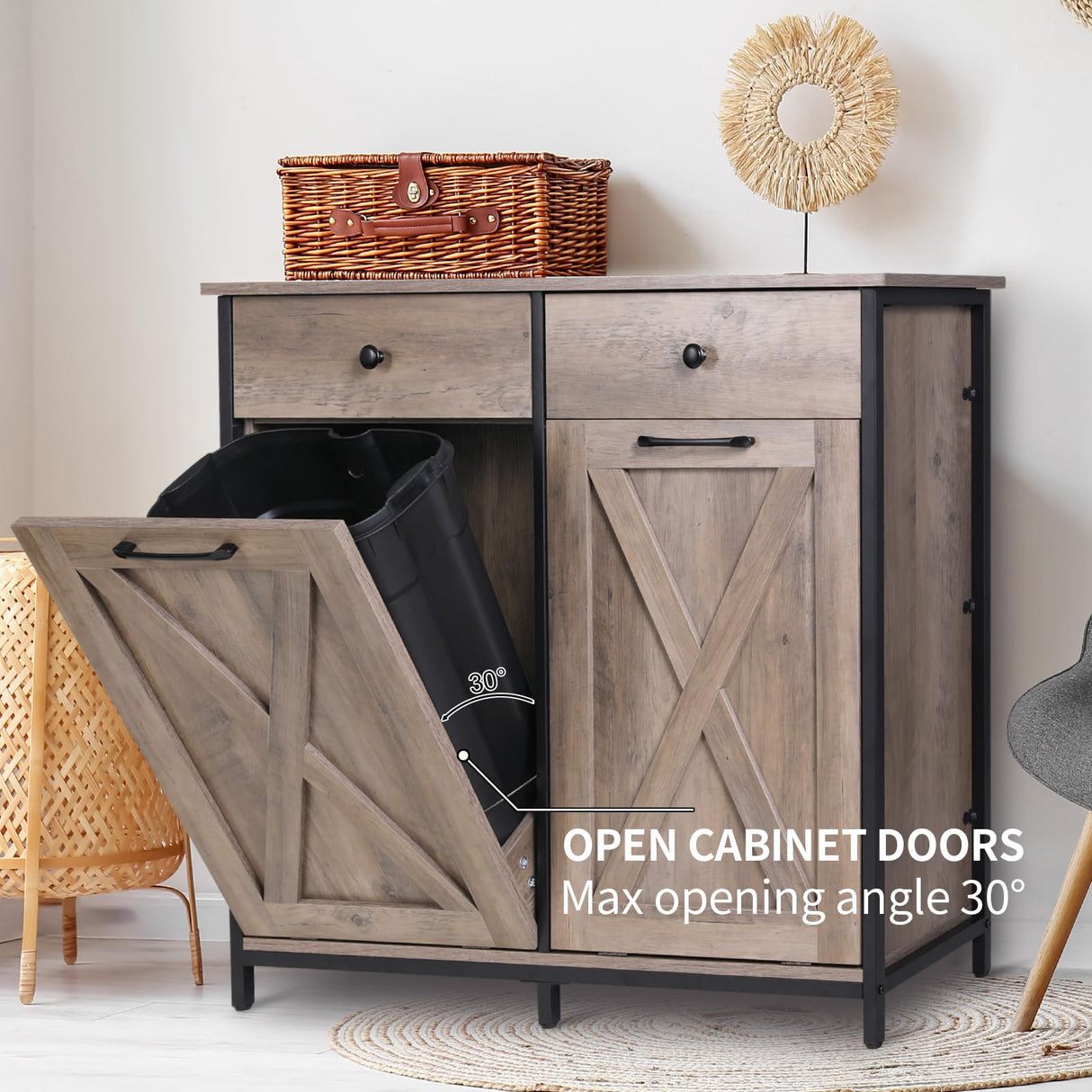 MAMIZO Double Tilt Out Trash Cabinet 10 Gallon*2,Kitchen Garbage Cabinet,Pet-Proof Standing Hidden Dual Laundry Sorter,W/Hideaway Drawer,for Kitchen,Living,Dining Room (Greige) MAMIZO