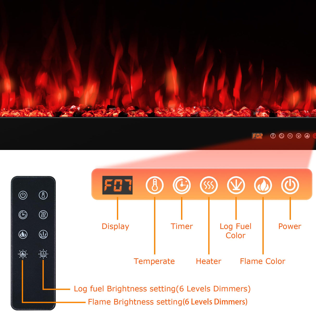VINEMOUNT 48“ Smart Electric Fireplaces Inserts, Remote & Touch Screen & APP Control, Recessed & Wall-Mounted Fireplace Heater with Thermostat,Multi-Color Flames… VINEMOUNT