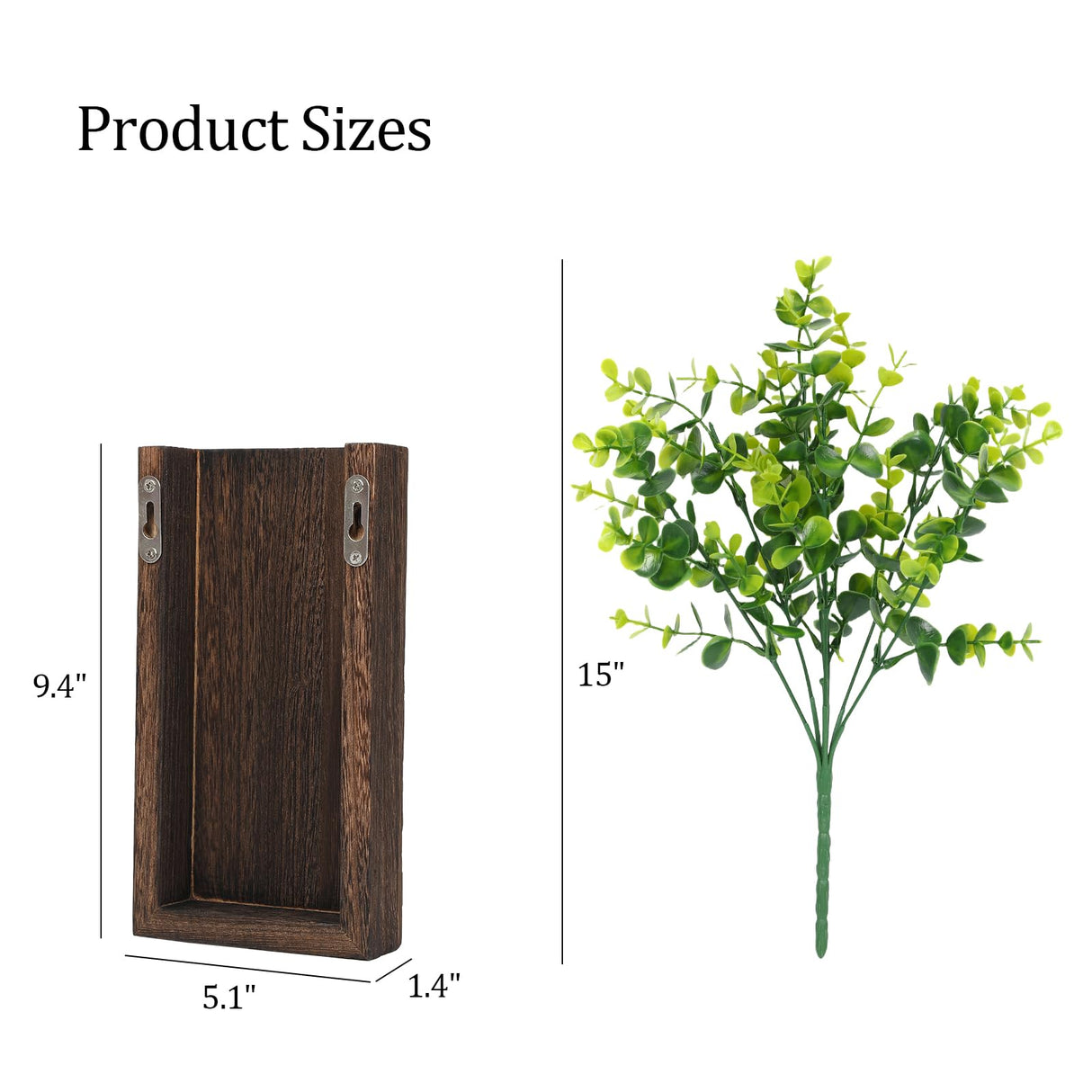 CypherX Wood Wall Planter with Artificial Eucalyptus Set of 2, Farmhouse Wall Decor for Living Room Bathroom Bedroom Kitchen, Wooden Pocket Wall Vases for Fake Plants Greenery and Dried Flowers CypherX