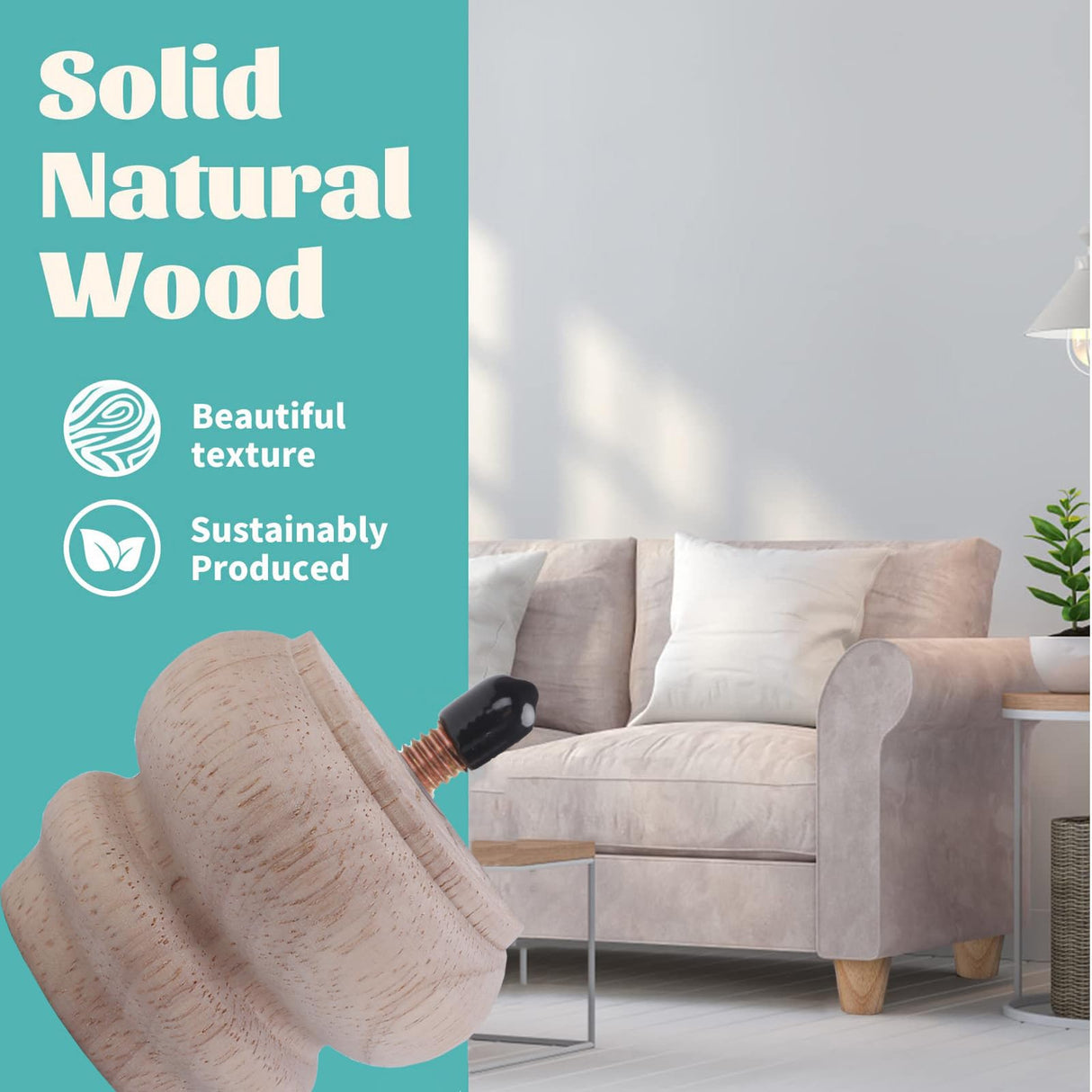 Txcucc 2 Inch Wooden Unfinished Bun Feet for Dresser Legs Couch Sofa Cabinet Ottoman DIY Replacement Wood Furniture Legs Set of 4 M8 Bolt Screw in (2”) Txcucc