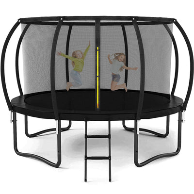 Liyarya 12FT/14FT Trampoline for Kids/Adults - Outdoor Recreational Trampoline with Enclosure Net, Curved Poles, Ladder, Heavy Duty, Anti-Rust Coating, ASTM Approved