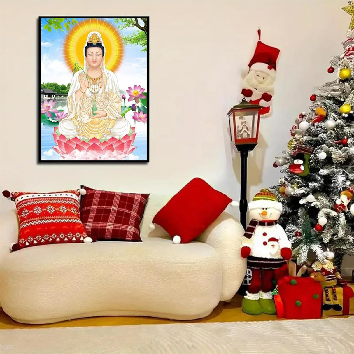 DIY 5D Diamond Painting Kits Full Drill Guanyin Bodhisattva, Buddha Statue Crystal Cross Stitch Wall Decorations for Living Room Art Kit 12x16 inch KAYEIUU