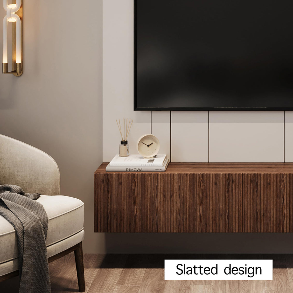 Living Skog Floating TV Stand Wall Mounted for Living Room and Bedroom, Media Console Table, Entertainment Center with Storage and Drawers Fits TV 50 55 60 65 inch Cabinet (Brown, 59 inch) Living Skog