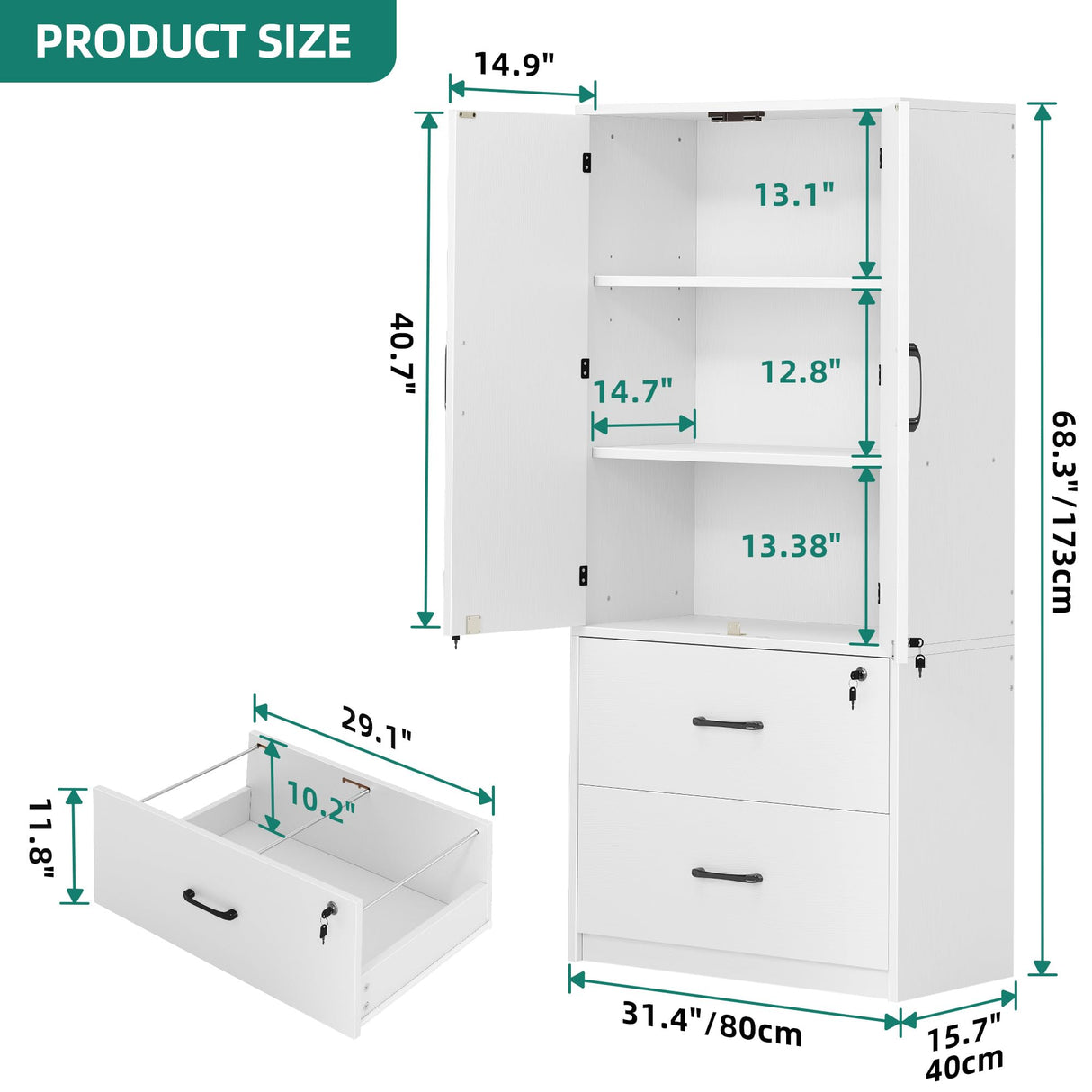YITAHOME Wood File Cabinets, Heavy Duty Garage Tool Cabinets with Doors & Adjustable Shelves, Big Storage Filing Lockers for Home Office, Living Room, Pantry, Gym, Basement, Warehouse, White YITAHOME