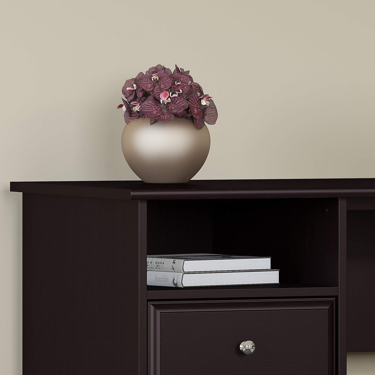 Bush Furniture Cabot 60W Computer Desk with Hutch and Drawers in Espresso Oak Bush Business Furniture