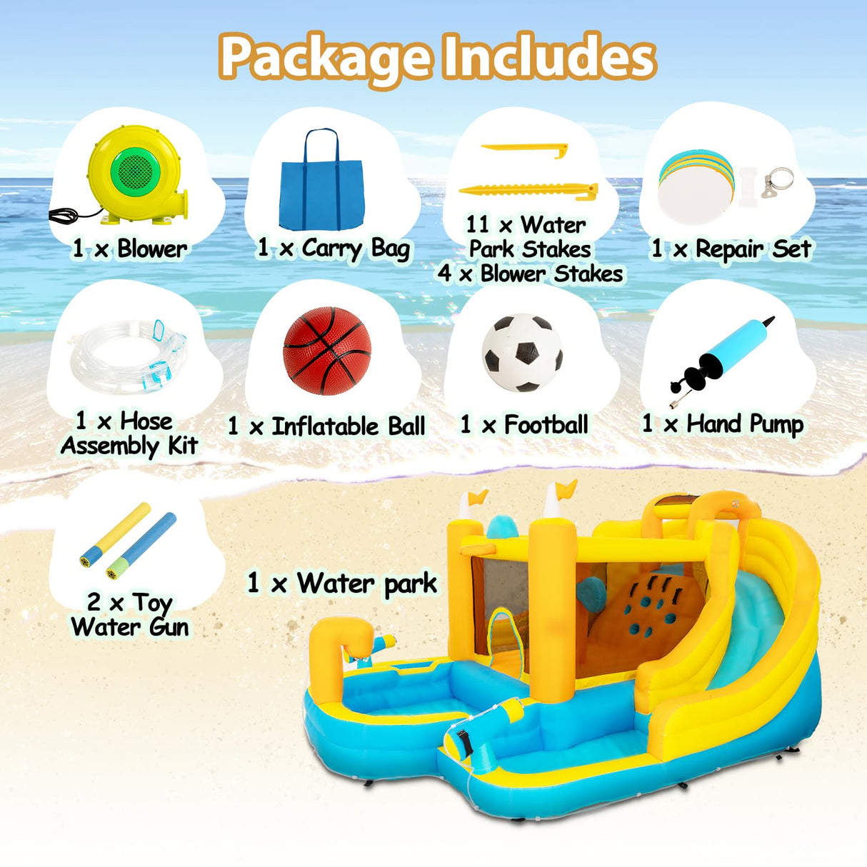 BOWTHY Ultra Inflatable Bounce House Water Slide,15x13FT Mega Water Park with Dual Slides,750W Blower,Climbing Wall,Splash Pool,Basket-Rim,Water Cannon,Great Party Gift for Kids Backyard BOWTHY