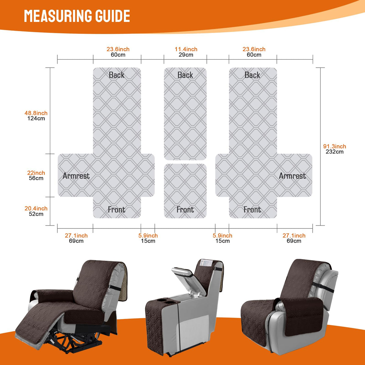 VANSOFY Loveseat Recliner Cover with Console 100% Waterproof Sofa Slipcovers Non-Slip Reclining Couch Covers Split Sofa Cover Furniture Protector for Pets, Dogs(Chocolate) VANSOFY