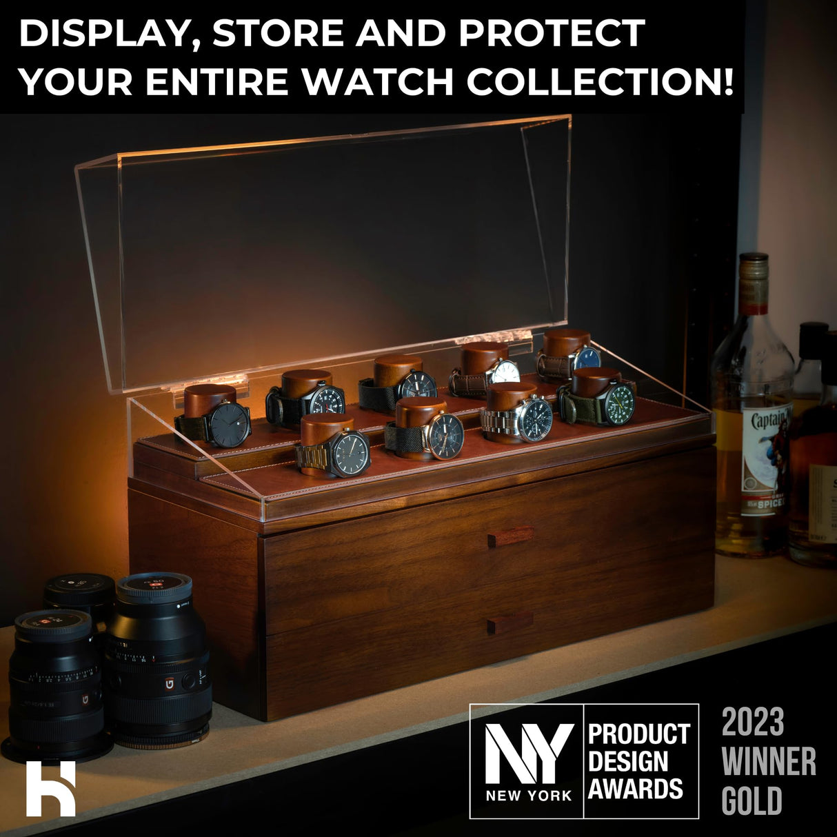 Holme & Hadfield Premium 17-Slot Wooden Watch Display Case – Extra Large Handcrafted Men’s Watch Box with Two Drawers – Father’s Day Gift for Crazy Collectors – Luxury Built to Last Holme & Hadfield