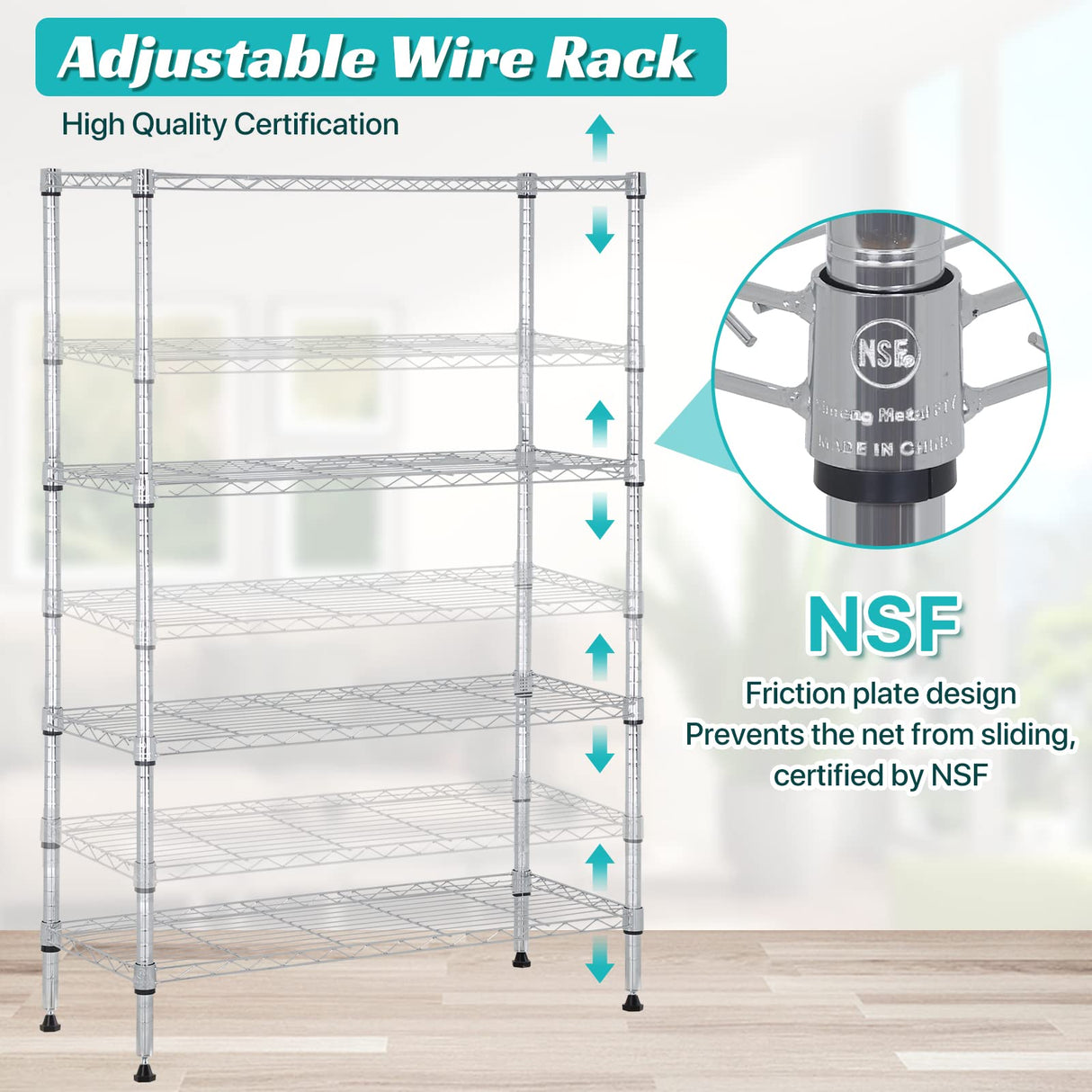 YRLLENSDAN Heavy Duty Metal Shelving Unit 4 Tier Wire Storage Rack Adjustable Shelves Organizer for Garage Kitchen Pantry Laundry Closet NSF Certified Utility Shelf 1000 LBS Capacity, 14"x36"x54" YRLLENSDAN