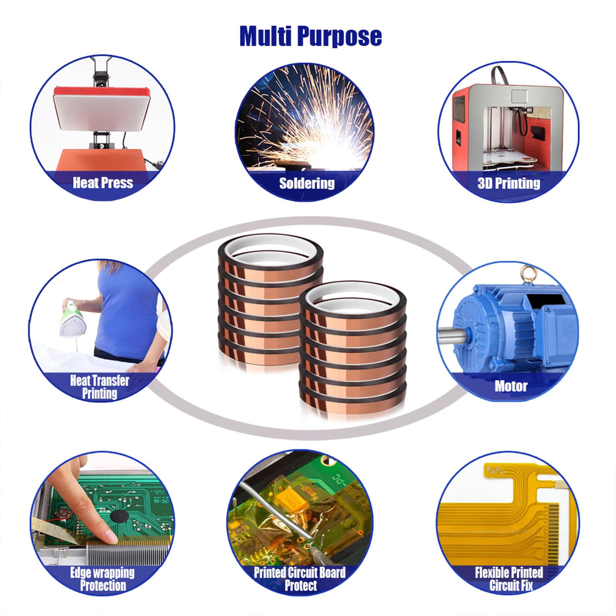 MEBMIK Heat Tape for Sublimation Transfer, Heat Resistant, Adhesive Transfer Tape, Thermal, No Residue, 12 Rolls 10mm x33m(108ft) MEBMIK