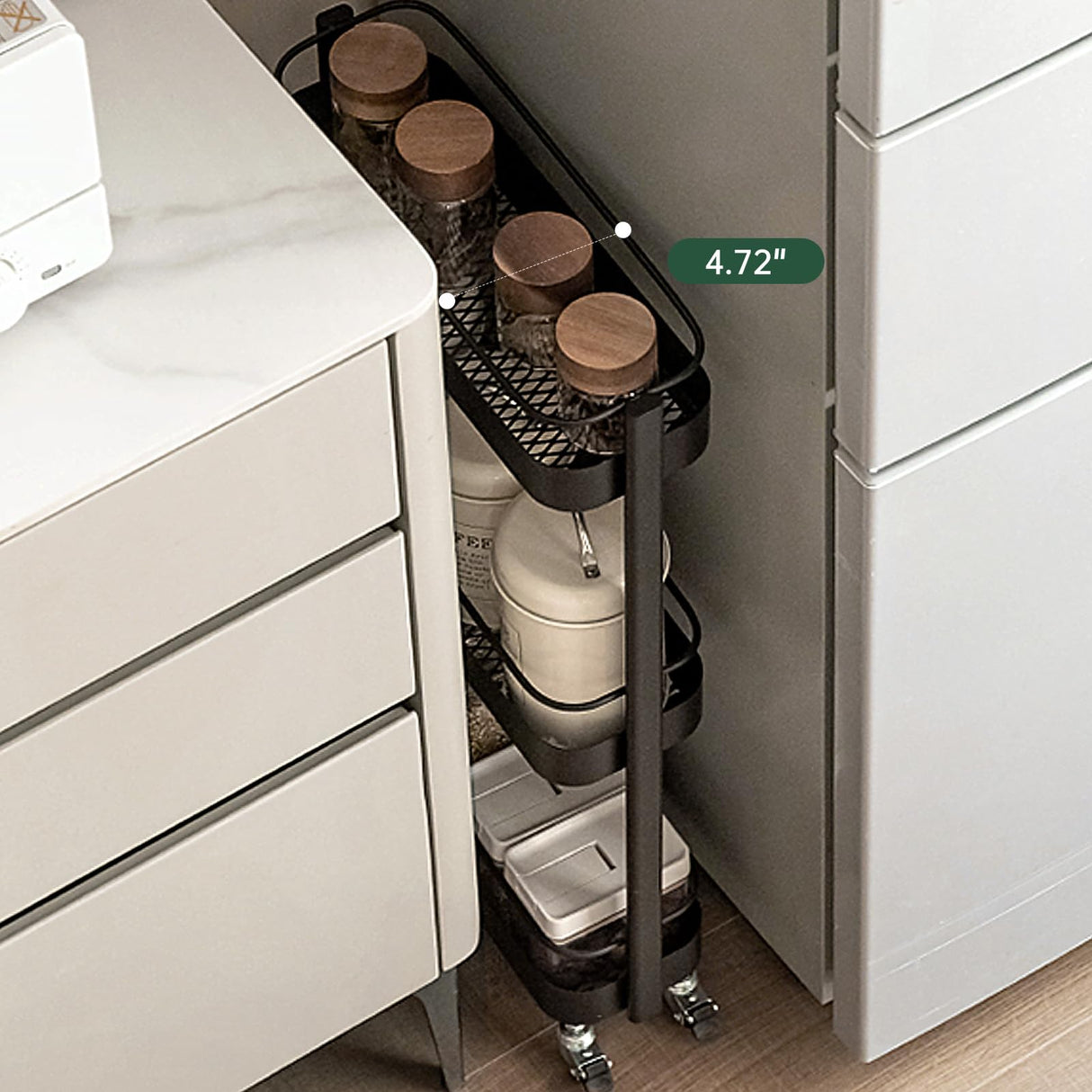 Wayshome Rolling Storage Cart, 3 Tier Bathroom Organizer Mobile Shelving Unit, Metal Utility Cart Tower Rack for Kitchen Laundry Narrow Places(Fully Assembled Furniture, Black) Wayshome