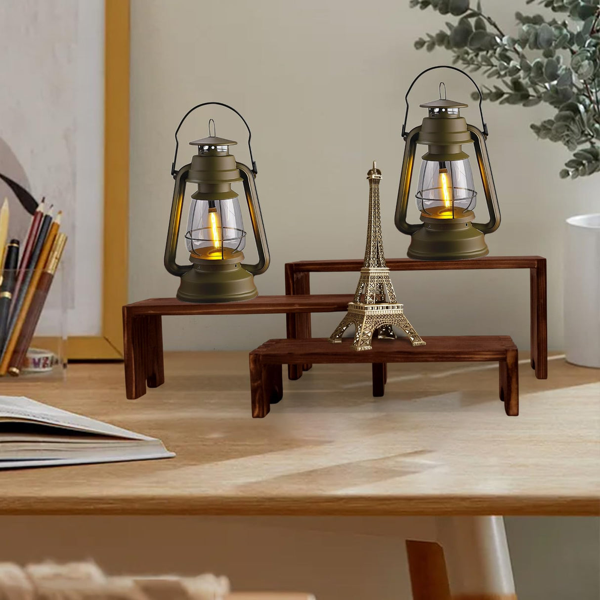 Yikaroeli Display Wood Risers Wooden Stand 3 Tier Wood Racks Decorative Rectangular, 2 Set 6 Piece Cupcake Stands Cologne Perfume Organizer Showcase Items(Brown) Yikaroeli