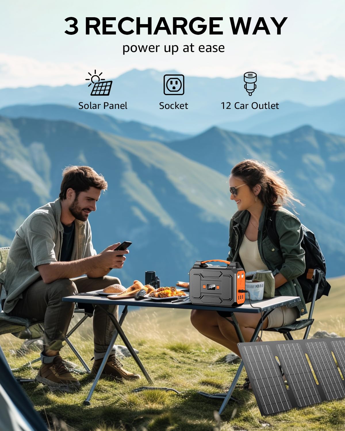 Apowking Portable Power Station Bank 200W Peak(100W Rated),146Wh Solar Powered Power Bank with 2 AC Outlet 110V,39600mAh Power Bank Lithium Battery Pack for Home Outdoor Camping Emergency Apowking