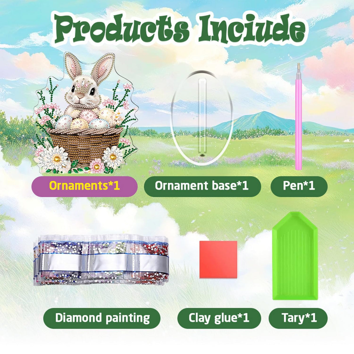 1 Pcs DIY Easter Egg Bunny Tabletop Diamond Art Painting Kits Double Sided Acrylic Diamond Painting Tabletop Flower Easter Table Top Ornament Kits for Spring Holiday Themed Party Decor Accessories NSSHEL