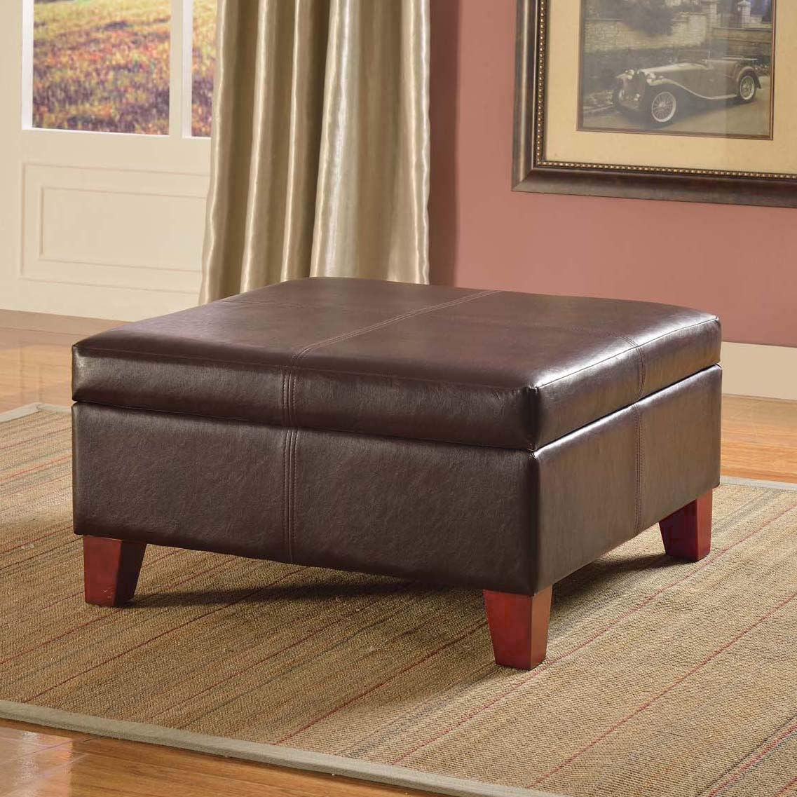Homepop Home Decor |K2380-E155 | Luxury Large Faux Leather Square Storage Ottoman | Ottoman with Storage for Living Room & Bedroom, Distressed Brown HomePop