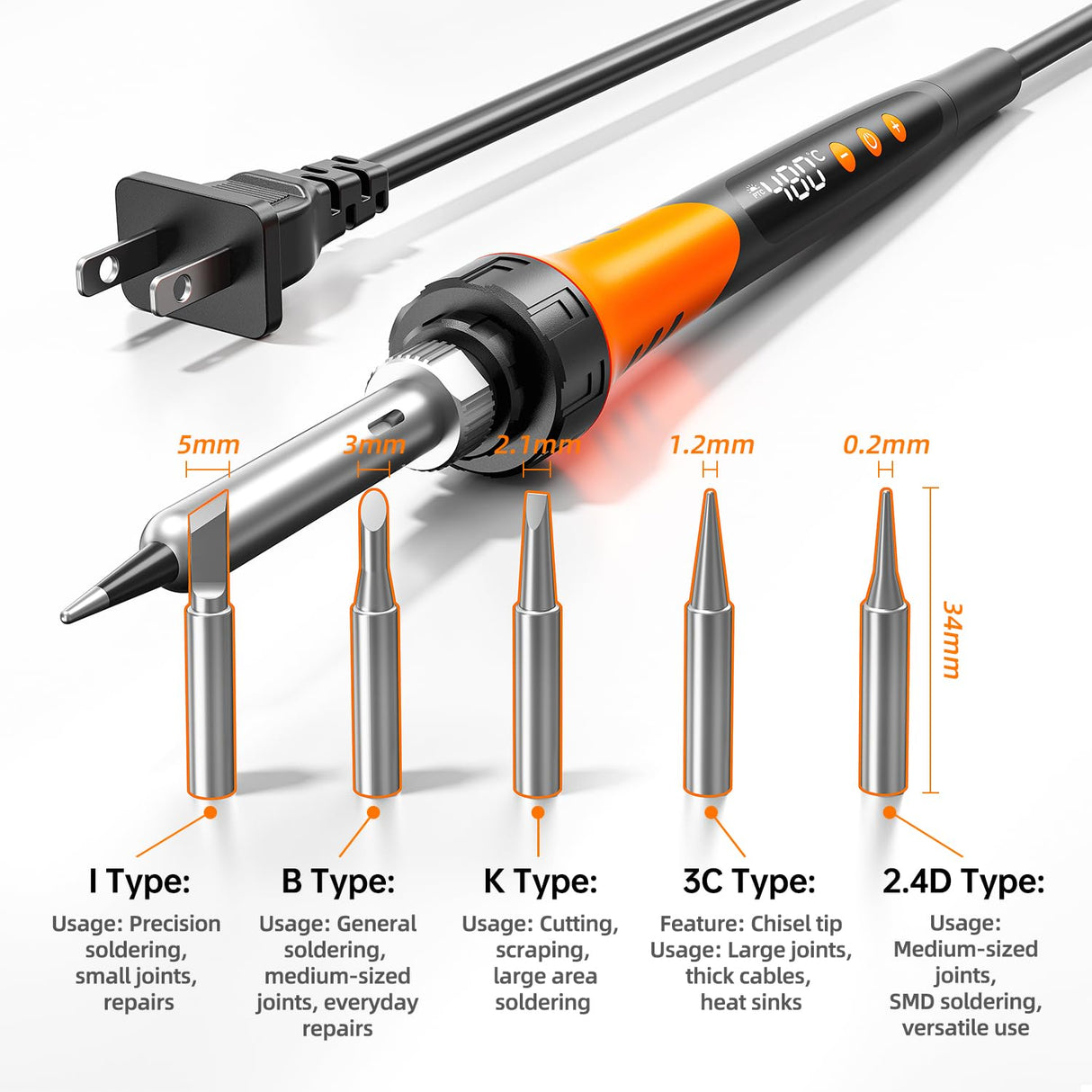 90W 110V LCD Soldering Iron, Soldering Iron Kit, 10-in-1 Soldering gun Tool, 5 Soldering Iron Tips, Solder Wire, Solder Paste, Adjustable Temperature Range 180-480°C MEAKEST