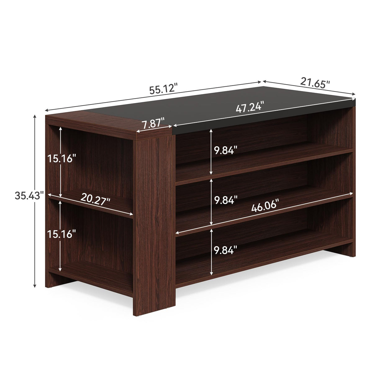 LITTLE TREE 55 Inches Modern Wooden Kitchen Island with Large Worktop & Leg Room, 4-Tier Storage Cabinet for Dining Room, Coffee Bar Table Cabinet for Living Room LITTLE TREE