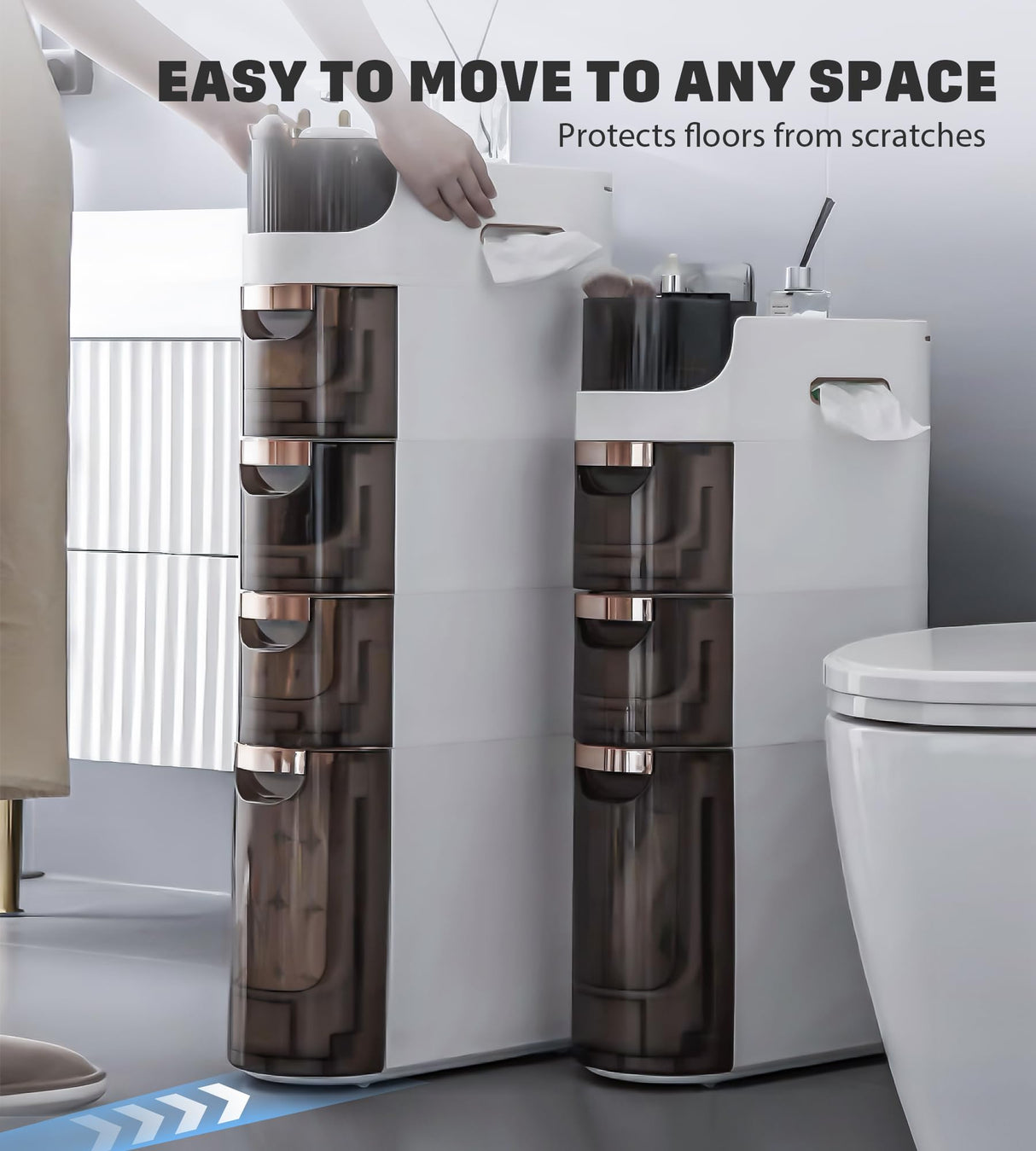 Lozovin 4-Tiers Slim Bathroom Storage Cabinet, Waterproof Narrow Floor Cabinet with Tissue Box and Wheels, Skinny Storage Organizer with Drawers for Small Spaces, Bathroom, Kitchen, Bedroom, 6.7″ Lozovin