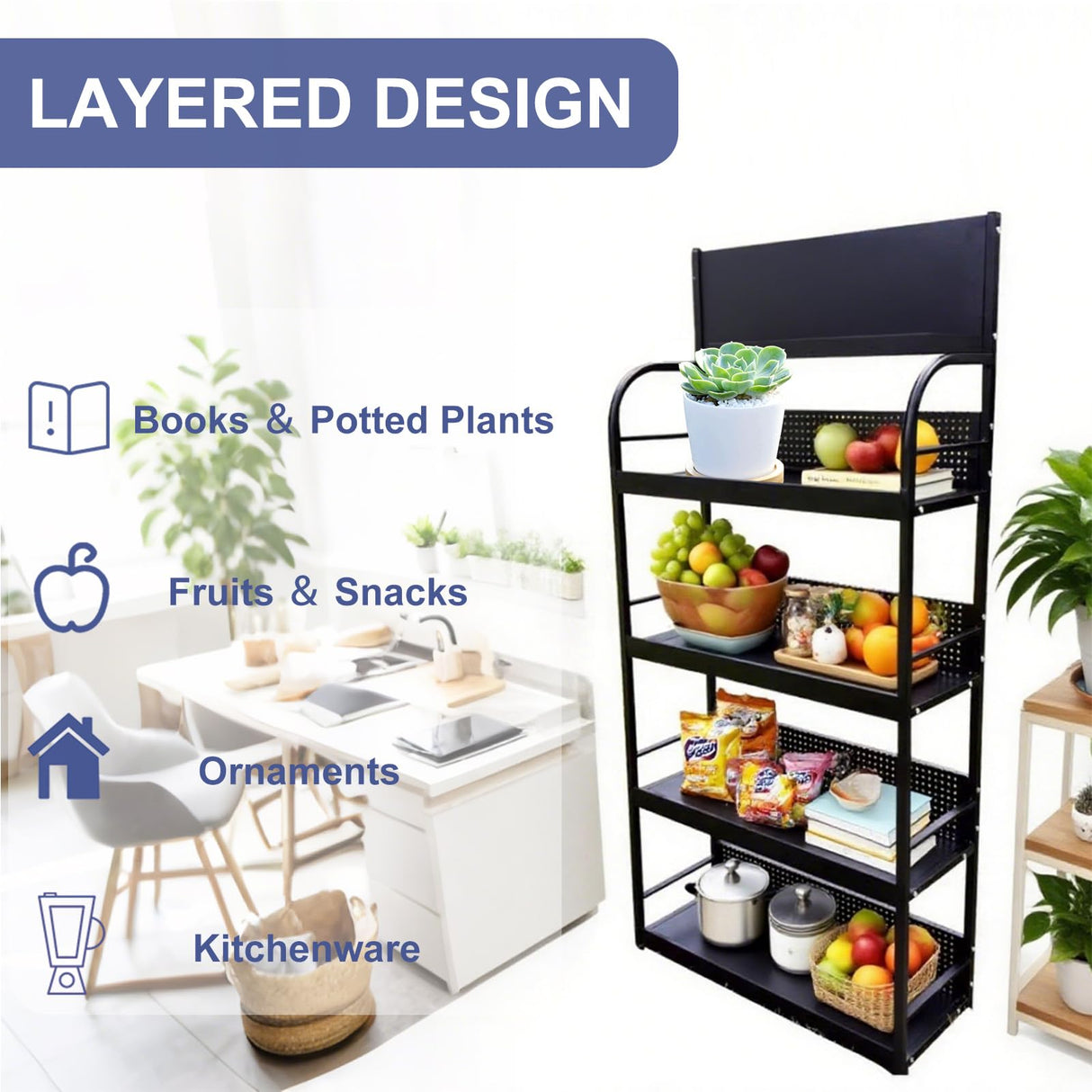 BFECGDXT 4-Tier Metal Shelving Unit, Supermarket Heavy Duty Garage Standing Shelf, Stores Storage Rack Retail Display Racks, for Home Kitchen and Warehouse, W 31.4" x H 67" BFECGDXT