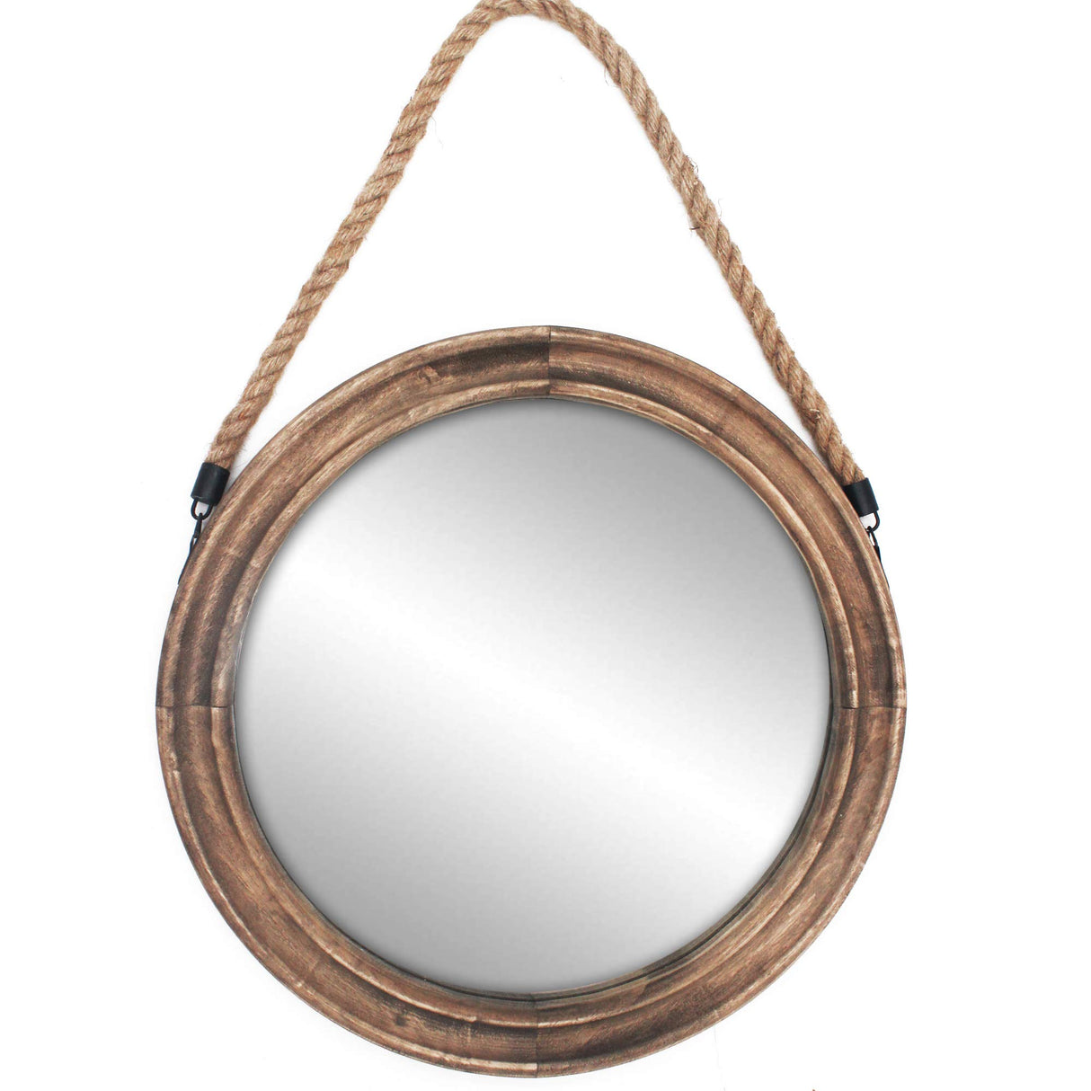 Funly mee 16.2 Inch Rustic Round Decorative Mirror with Solid Wood Frame&Rope Hanging,Farmhouse Antique Wall Decor (L) Funly mee