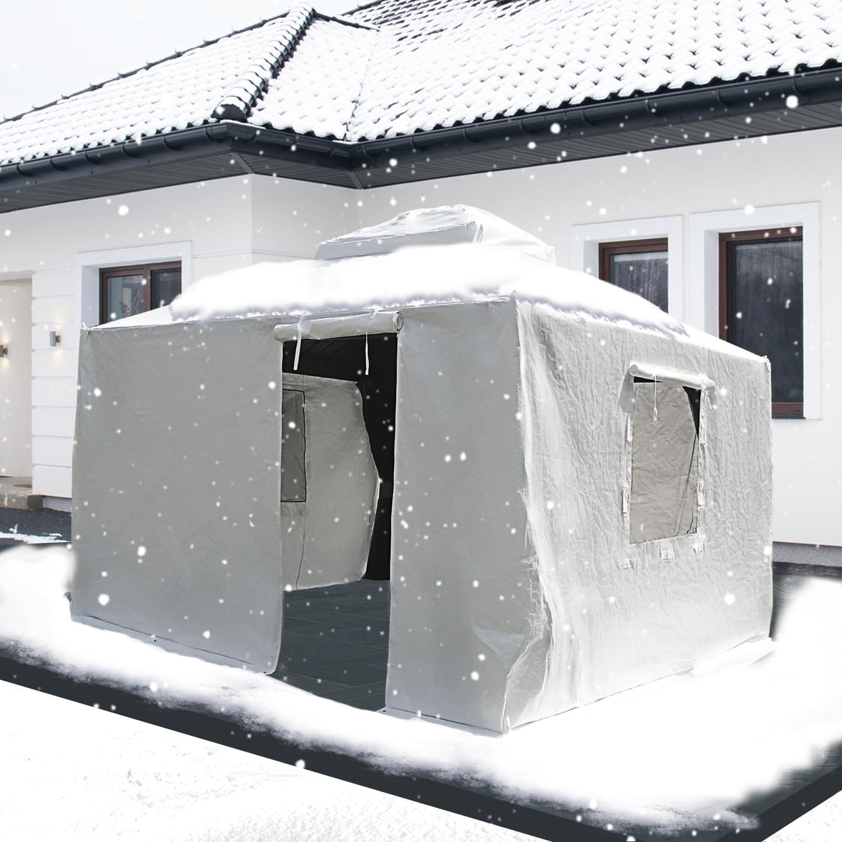 Domi 10' x 10' Universal Winter Gazebo Cover, All Season Waterproof Enclosed Cover with Sidewalls & Ventilated Mesh Windows, All-Weather Outdoor Cover for Hardtop Gazebos, White domi outdoor living