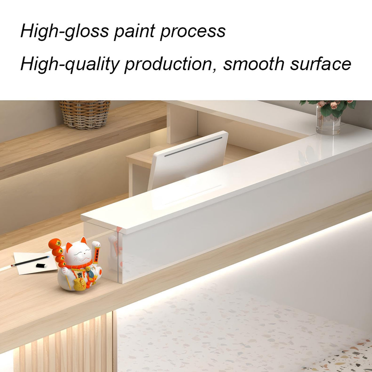 Reception Desk with Counter,Modern Office Reception Counter with Drawer,Front Desk Reception Counter with Light,L-Shaped Wooden Retail Counter Table,Checkout Counter-Easy to Install Generic