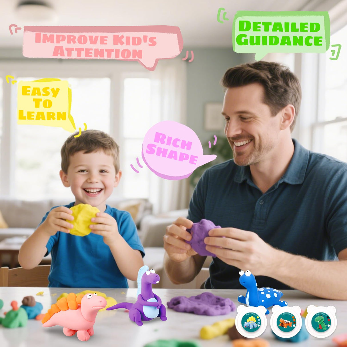 Air Dry Clay Kits: 9 DIY Creature Crafts for Kids 3+ | Child-Safe Modeling with Guides | Creative Gift for Birthdays & Holidays (Dinosaur Clay Kit) LITTCO