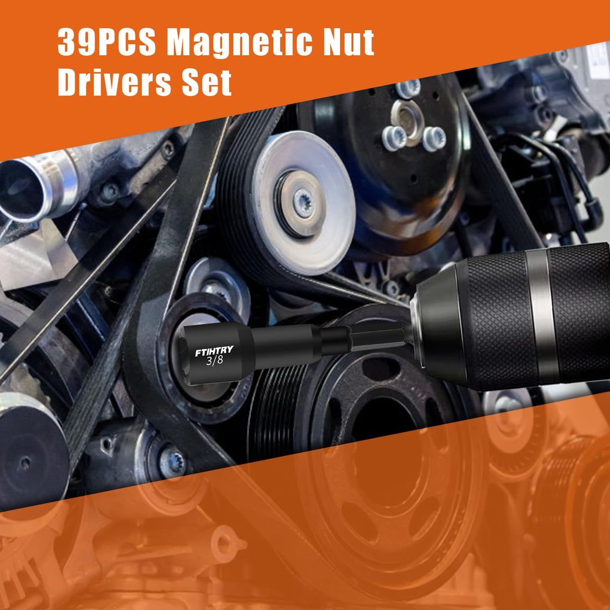 FTIHTRY 39Pcs Magnetic Nut Driver Set for Impact Drill, Metric & SAE Magnetic Impact Drill Driver Bit, 1/4" Hex Shank, Fully Magnetic Hex Nut Driver Drill Bit Master Kit FTIHTRY