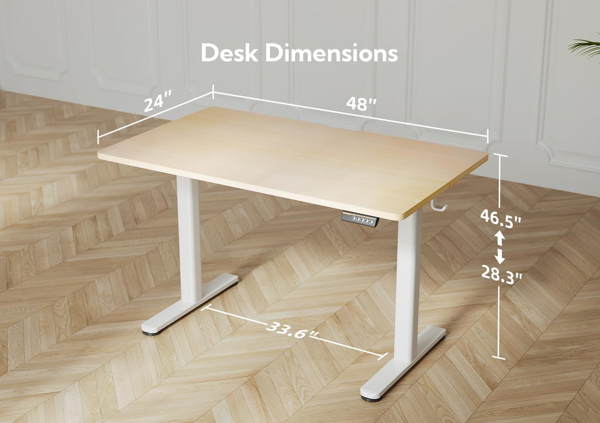 YDN Electric Standing Desk, Adjustable Height Stand up Desk, 48x24 Inches Sit Stand Home Office Desk with Splice Board,Natural Top YDN