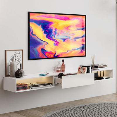 HedoAjim LED Floating TV Stand for 65 70 75 78 88 95+ inch TV, Entertainment Center with Light and Storage Cabinet Media TV Console Shelf for Wall for Living Room Bedroom (White with Led Lights)