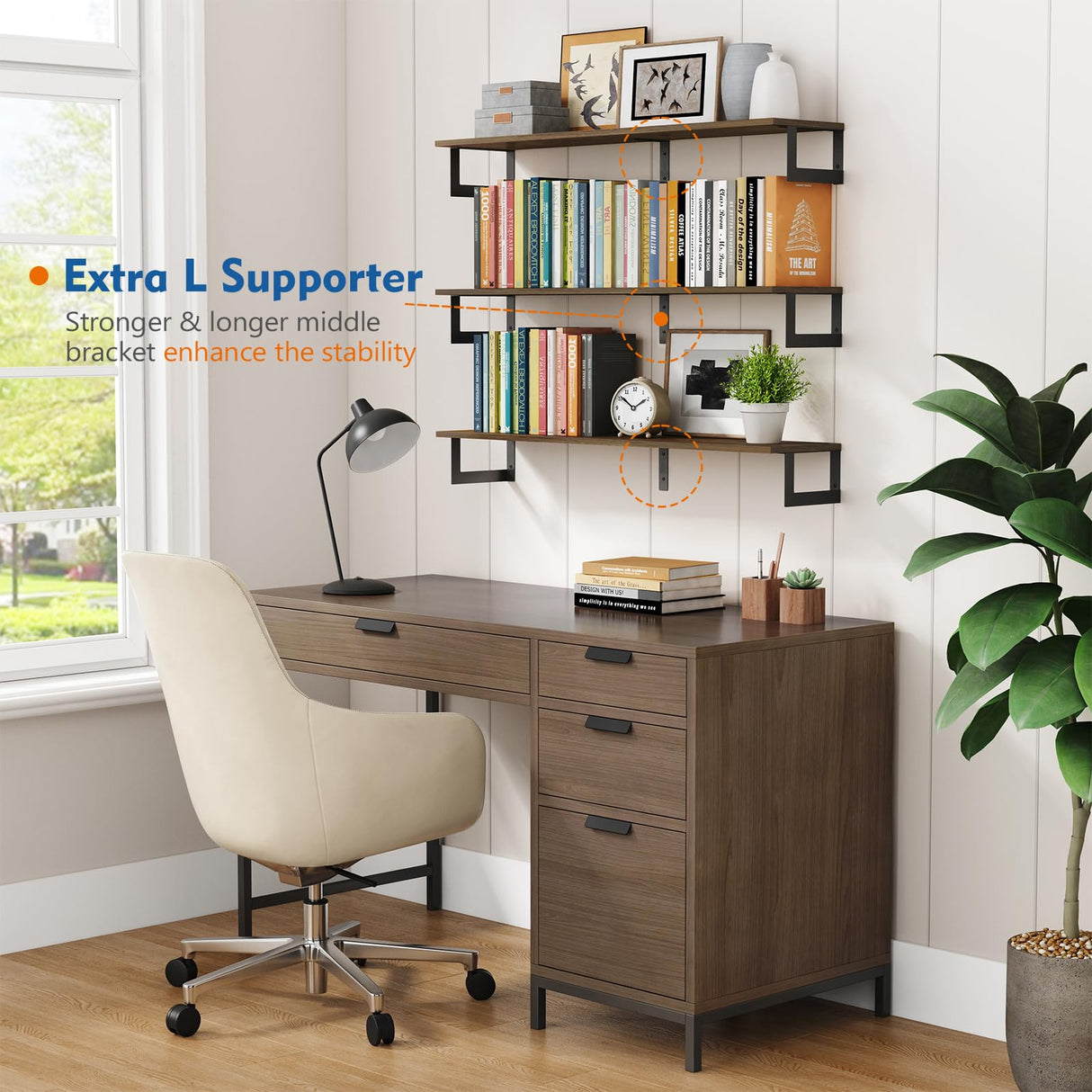 Harwaya Floating Shelves for Wall 36 Inches Long 8 Inch Deep, Large Wall Book Shelves for Bedroom, Rustic Wood Hanging Bookshelf for Living Room Office Kitchen Closet Organizers and Storage - Set of 3 Harwaya