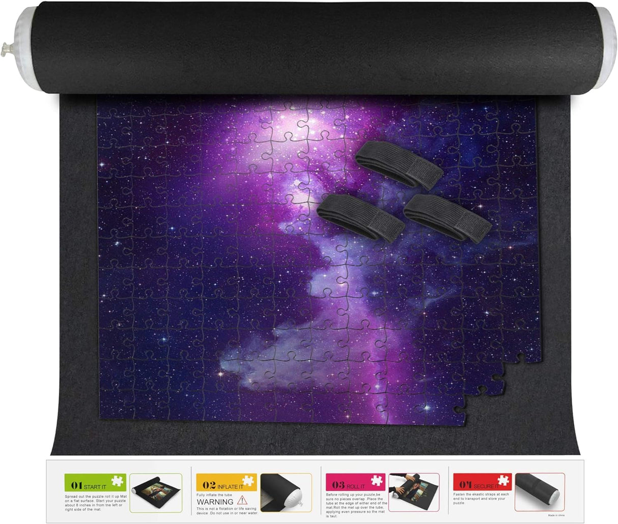 Puzzle Roll Up Mat - Store and Transport Jigsaw Puzzles Up to 1500 Pieces - 46" x 26" Felt Mat, Inflatable Tube, and 3 Elastic Fasteners Newer Improved Design - by Amy and Delle Amy & Delle