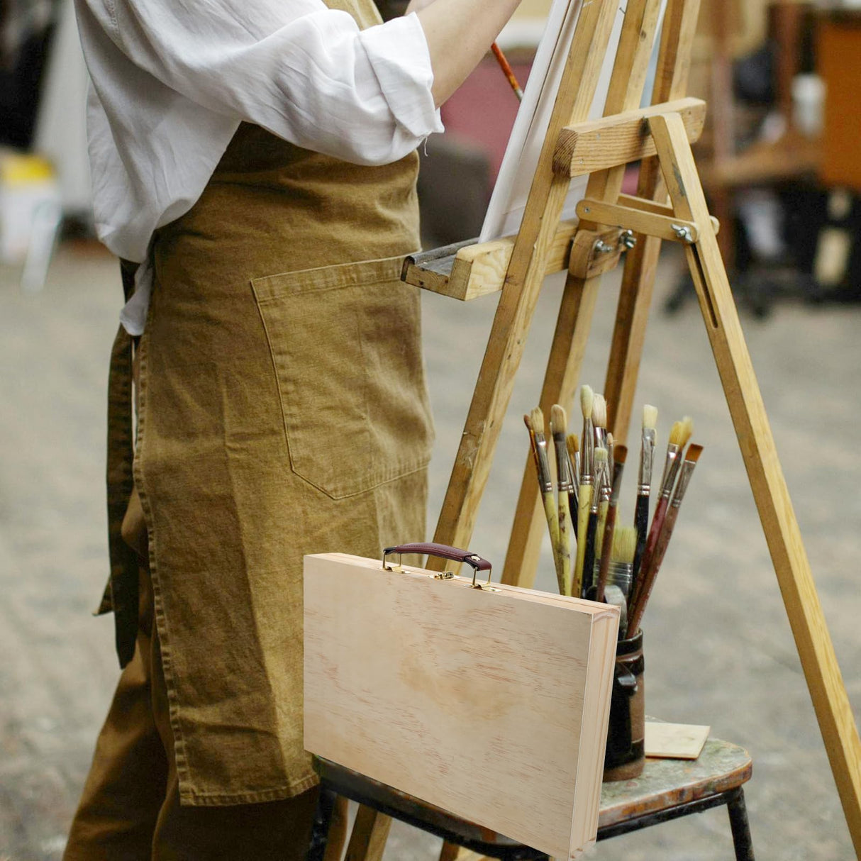 FAVOMOTO Painting Storage Box, Portable Unfinished Wood Box Artist Tool Art Supply Box Art Pigment Wooden Storage Box for Paint Organizer Art Supply Organizer FAVOMOTO