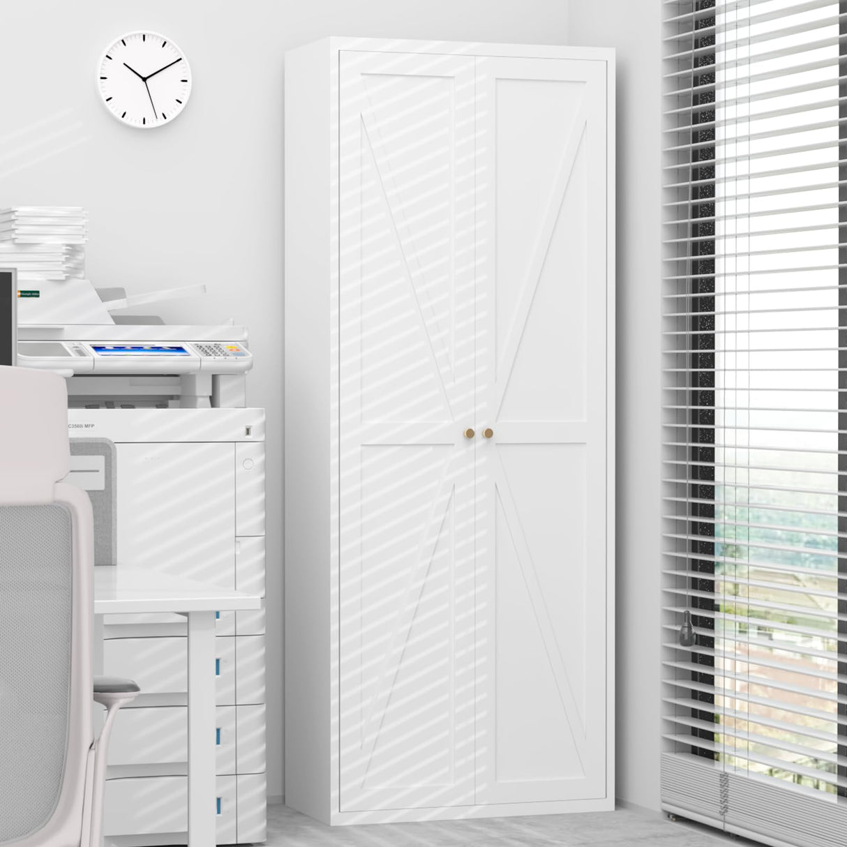 GREATMEET 71" Kitchen Pantry Storage Cabinet, Tall Storage Cabinet, Metal Food Pantry Cabinet with Doors and Shelves, Pantry Storage Cabinets, Cupboard for Garage Kitchen Laundry Room, White GREATMEET