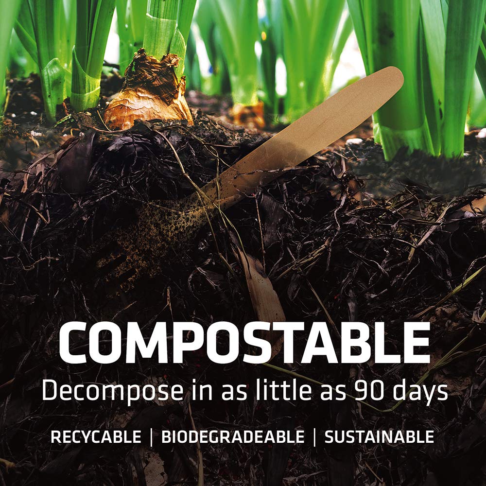Disposable Wooden Cutlery Set - 100% Home Compostable - 100 Mix - (40 Forks, 40 Spoons and 20 Knives) 6.5", Bamboo Utensils Alternative, Eco-Friendly, Organic, Sustainable and Carbon Neutral Certified WOODABLE