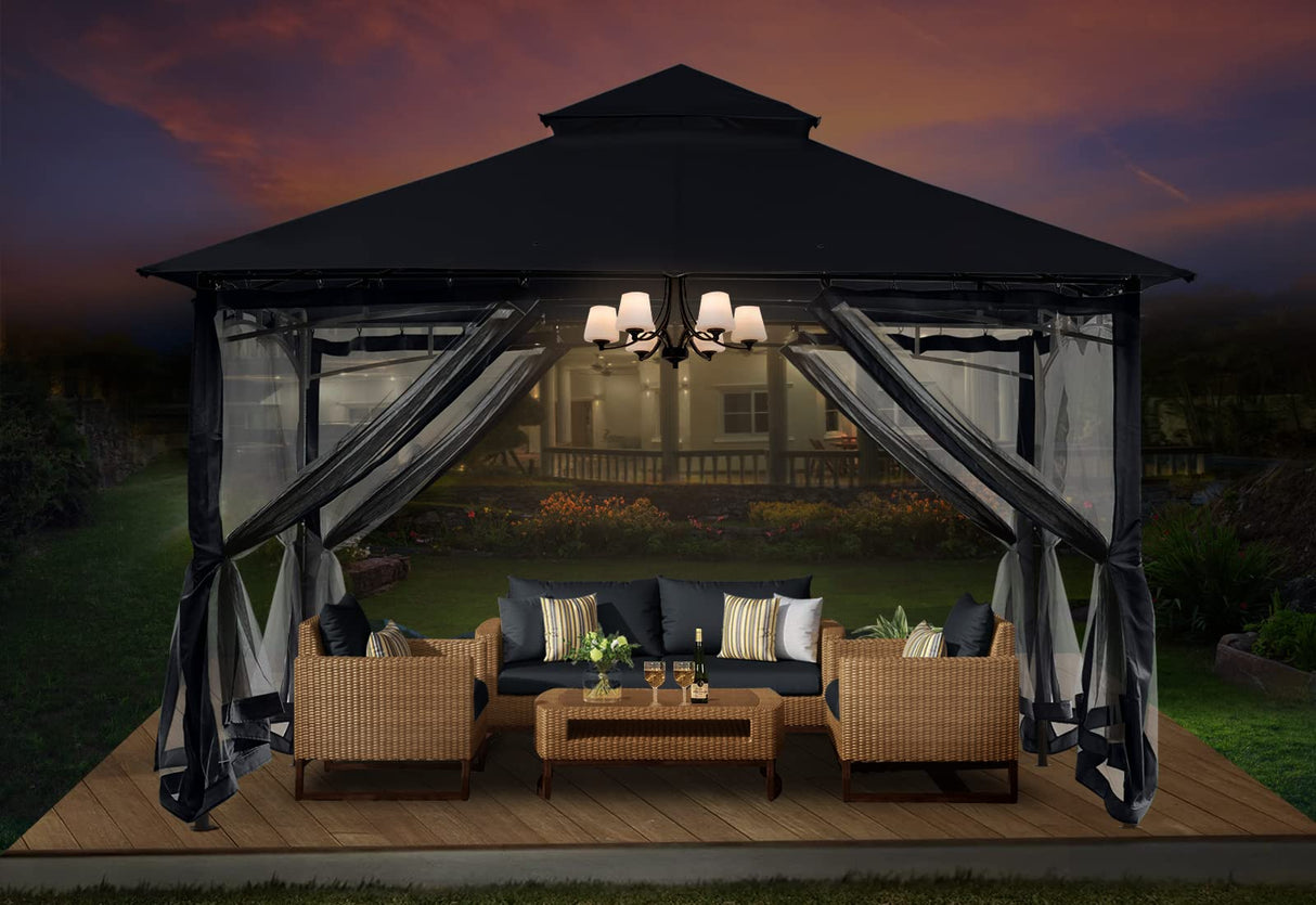 ABCCANOPY Gazebos for Patios 10x12 - Outdoor Steel Frame Gazebo with Mosquito Netting for Lawn Backyard Garden Deck (Black) ABCCANOPY