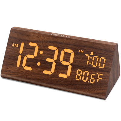 DreamSky Wooden Digital Alarm Clock for Bedroom - 7.7" Electric Clocks with USB Port, Large Numbers, Temperature, 0-100% Brightness Dimmer, Adjustable Alarm Volume, Snooze, 12/24H