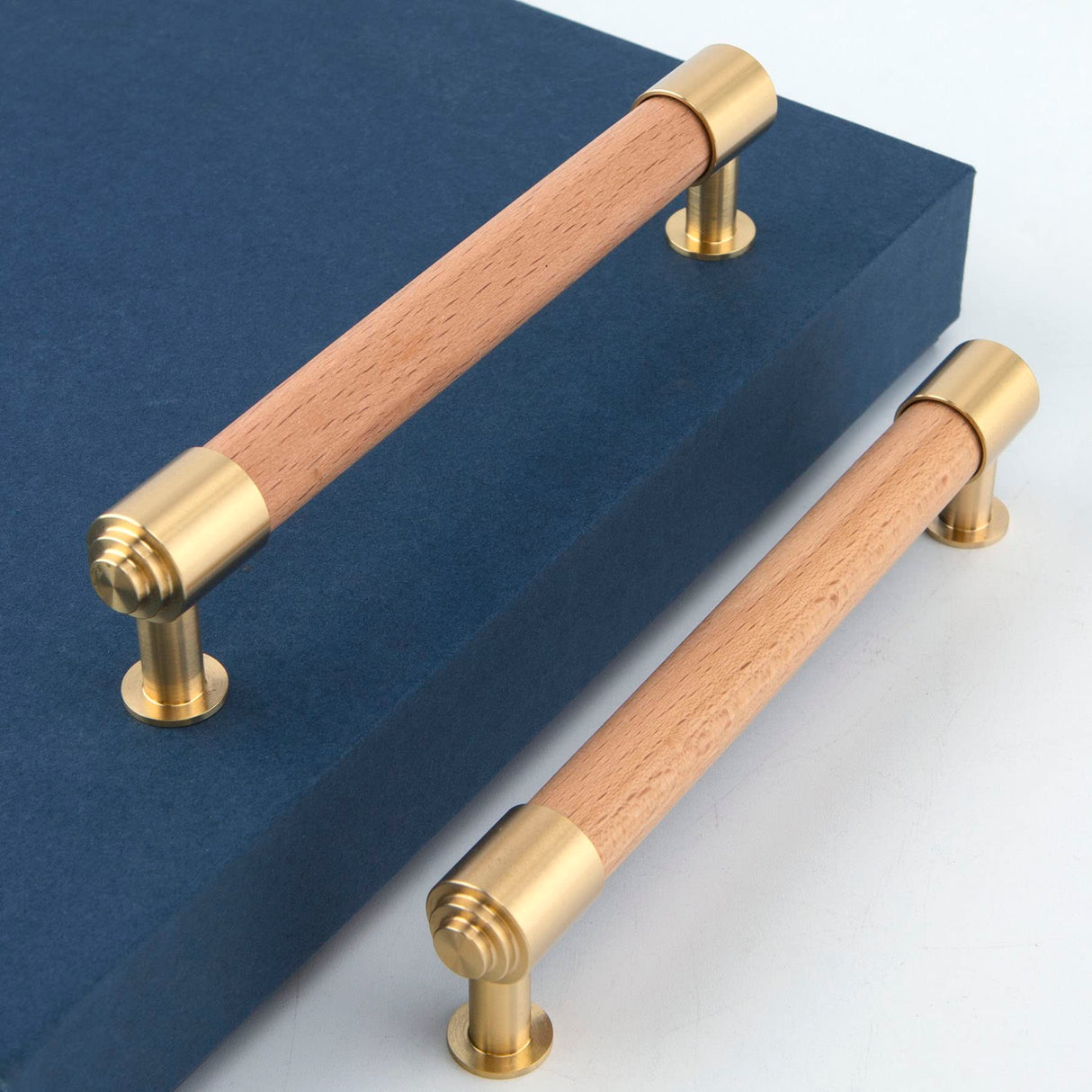 KOXHERO Wood and Brass Cabinet Pulls 7 Inch Center to Center Double Hole 4Pack Modern Kitchen Drawer Handle Unfinished Dresser Knob for Closet Cupboard Wardrobe Brushed Finish KOXHERO