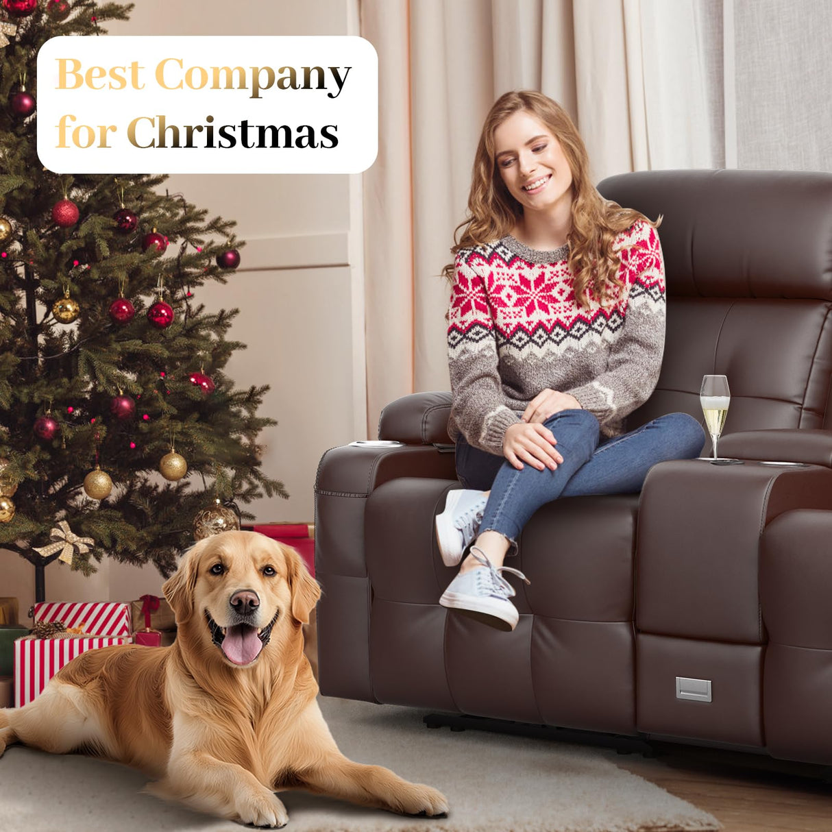 Recliner Sofa, 4 Seater Massage Reclining Loveseat Sofa Sets, 2 Single Power Recliner Chairs Heat & Massage, Heavy Weight Capacity, RV Clearance Love Seat Couch with Console, USB, Type C Port Aotolo